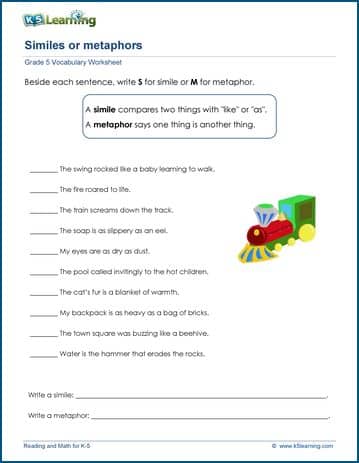 simile and metaphor worksheet