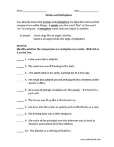 simile and metaphors worksheet