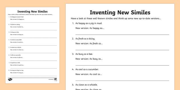 Simile and Metaphor Worksheet - Primary Resources - Twinkl