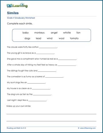 Simile worksheets | Worsheets library