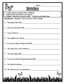 All Similes Worksheets Similes Practice Language Arts Similes Activities