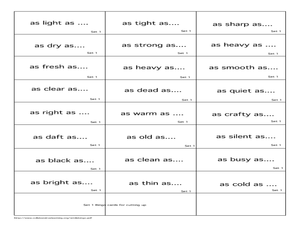 Simile Bingo Worksheet for 3rd - 6th Grade | Lesson Planet