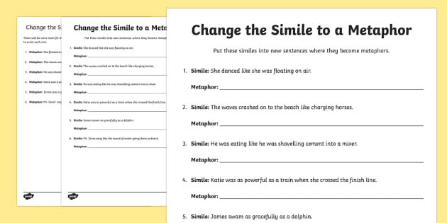 Simile and Metaphor Worksheet - Primary Resources - Twinkl