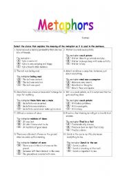 Metaphors Worksheet 1 - ESL worksheet by dreidteacher