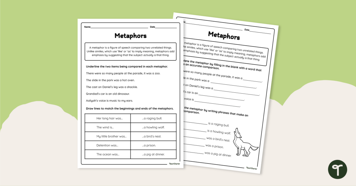 Metaphors Worksheet | Teach Starter