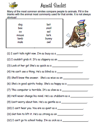 Animal Similes Worksheet