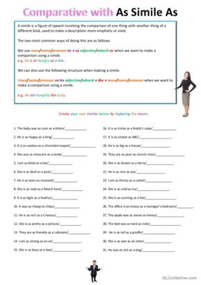 40 Similes English ESL worksheets pdf &  doc