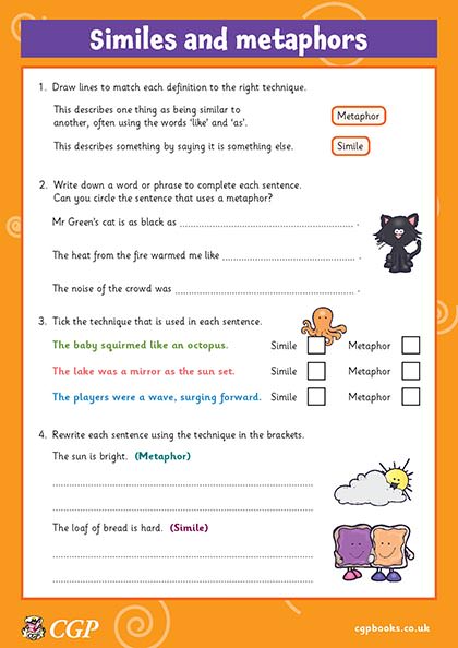Similes and Metaphors Worksheet (Years 5-6) | CGP Plus