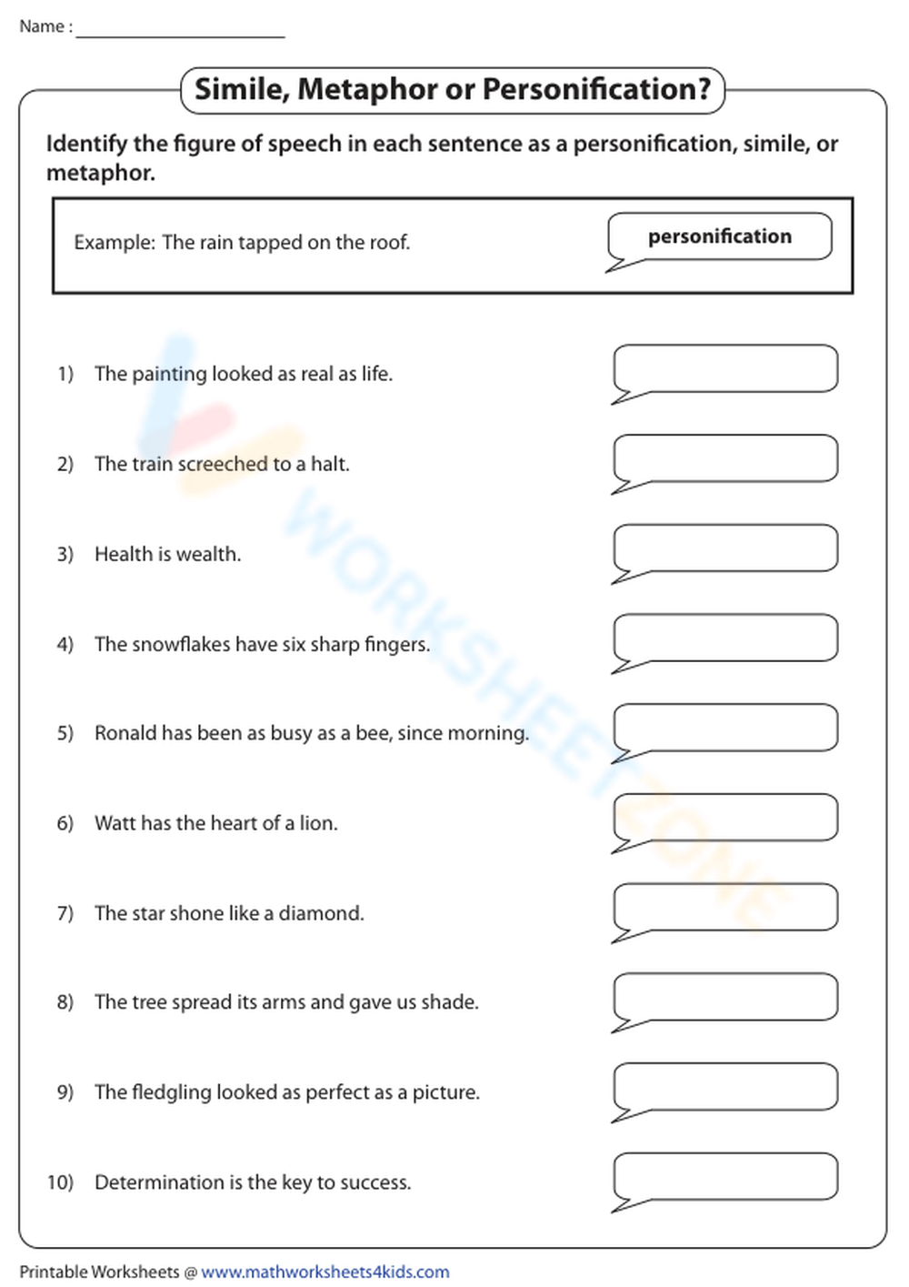 Simile, Metaphor Or Personification? Worksheet