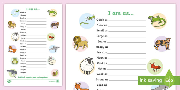 Simile Worksheet (teacher made) - Twinkl