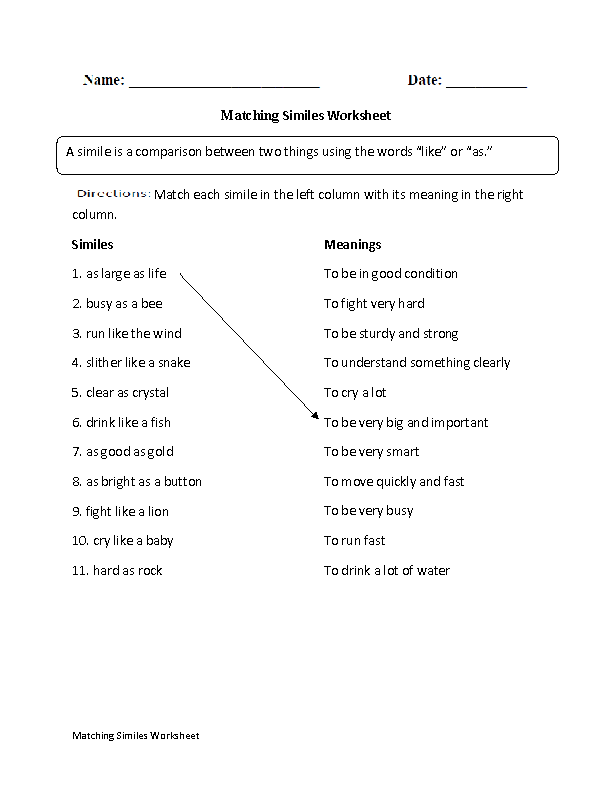 Similes Worksheets | Matching Simile Worksheet