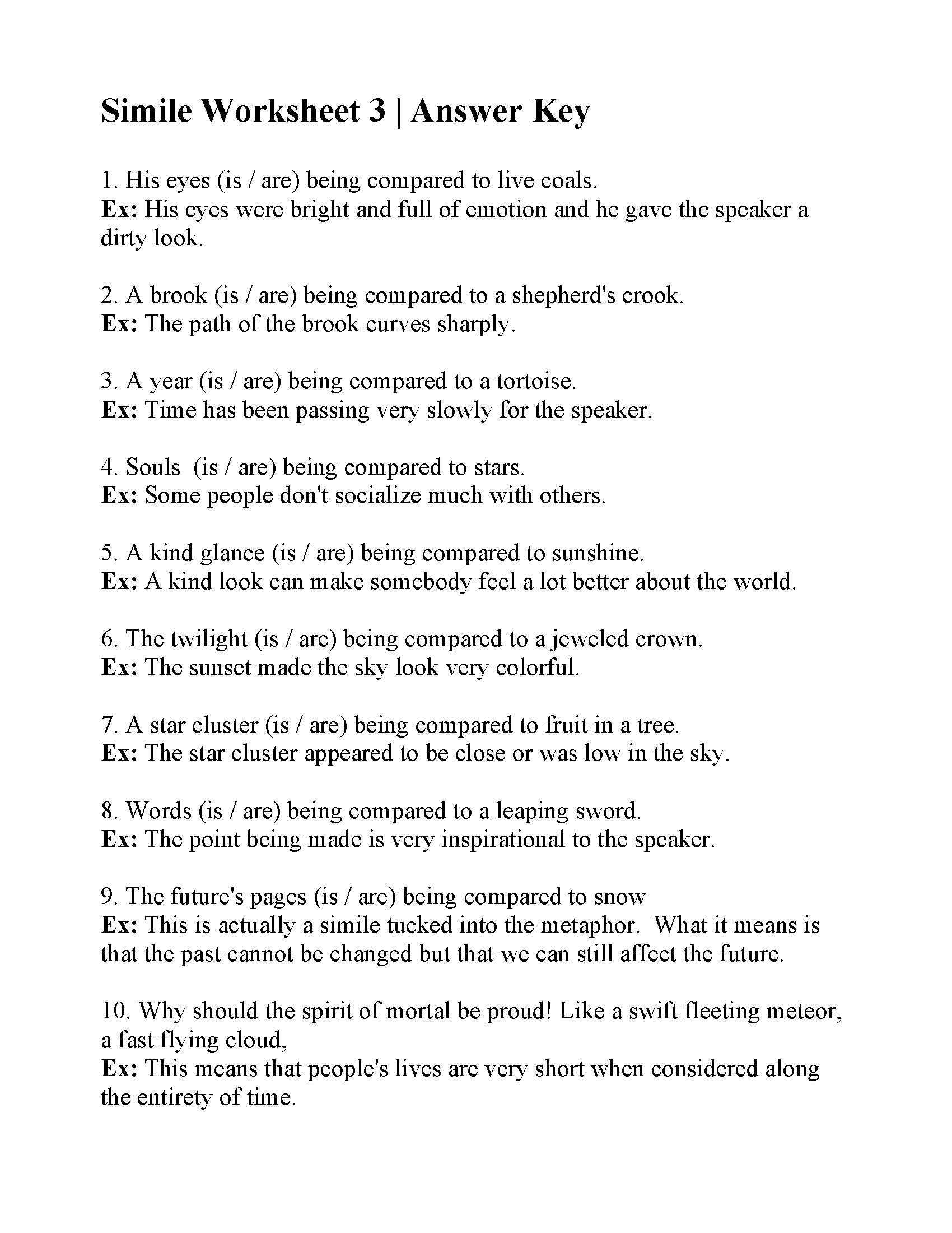 Simile Worksheet 3 | Figurative Language Activity