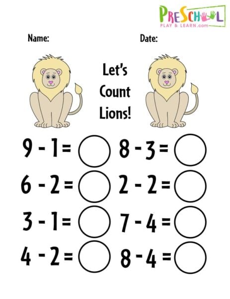 simple addition and subtraction worksheet for kindergarten