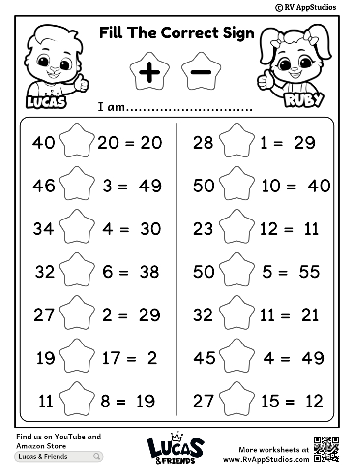 simple addition and subtraction worksheet
