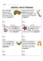 Addition word problems - ESL worksheet by DJAd - Worksheets Library