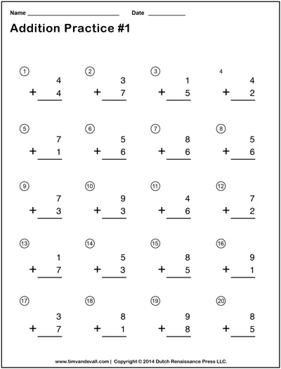 Simple Addition Worksheets for Kids - Tims Printables