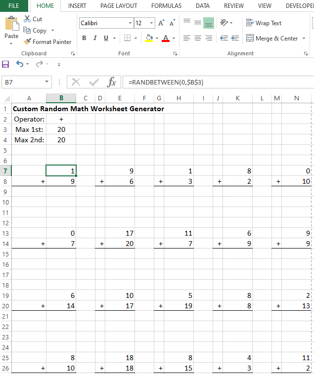 Build a Printable Math Worksheet Generator Spreadsheet ...