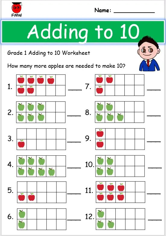 simple addition worksheet to 10