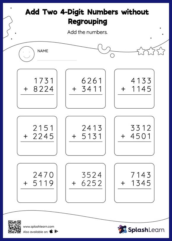 Add Two 4-Digit Numbers without Regrouping: Vertical Addition ...