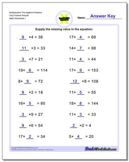 Multiplication Pre-Algebra Worksheets