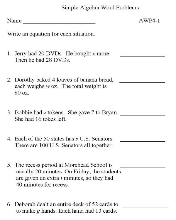 BlueBonkers - Algebra - Word Problems - P1 : free printable math ...