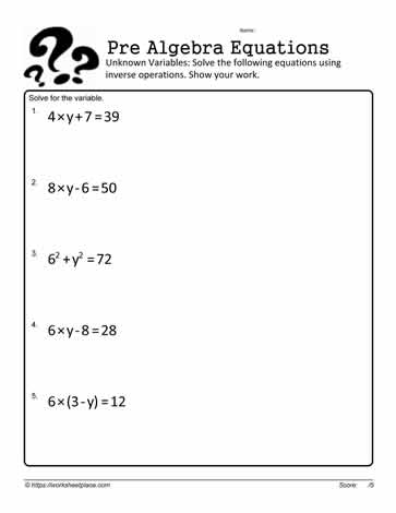 Solving Basic Equations Worksheets