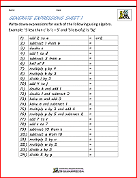 Basic Algebra Worksheets
