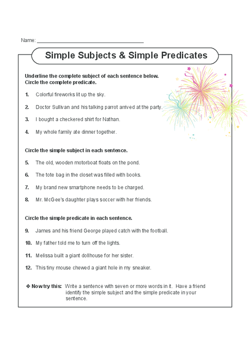 simple and complete predicate worksheet