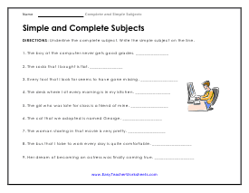 simple and complete predicate worksheet