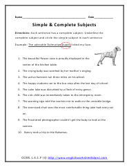 Subjects and Predicates Worksheets