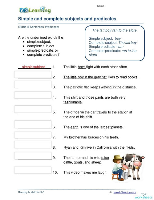 Simple and complete subjects and predicates. Interactive worksheet ...