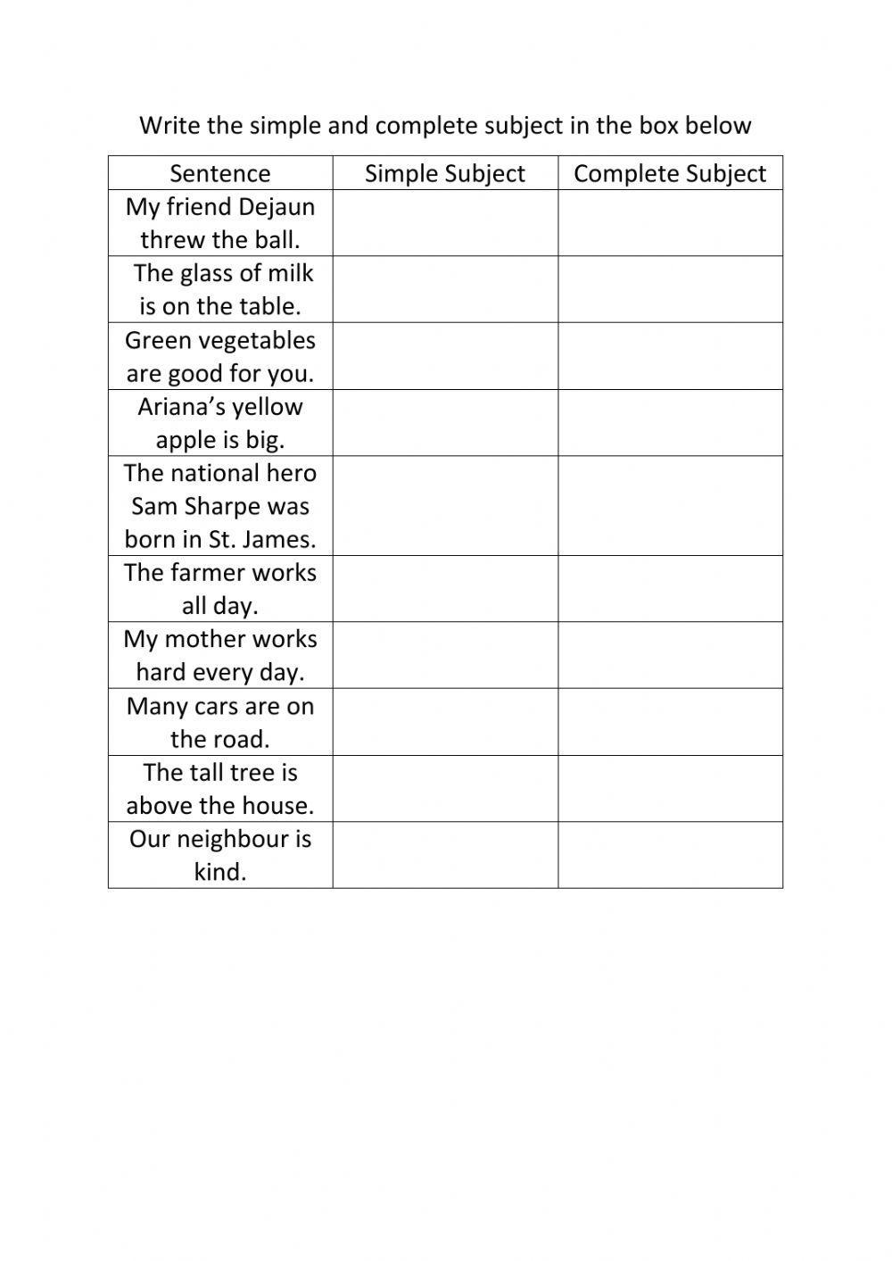 Simple and Complete Subject worksheet Live Worksheets Worksheets