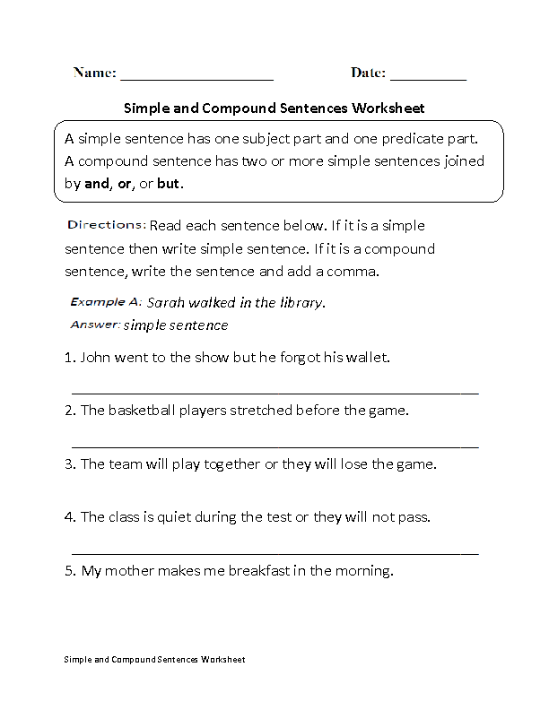 Compound Sentences Worksheets | Simple and Compound Sentences ...