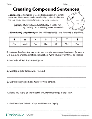 simple and compound sentences worksheet 3rd grade