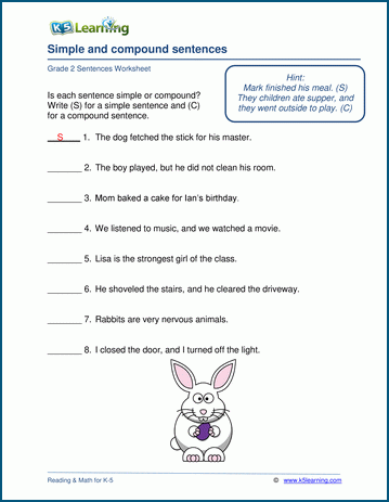 simple and compound sentences worksheet 3rd grade
