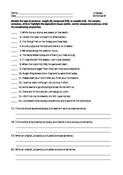 simple and compound sentences worksheet 3rd grade