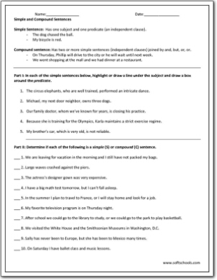 Simple and Compound Sentences Worksheet