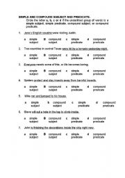 English worksheets: SIMPLE AND COMPOUND SUBJECT AND PREDICATE