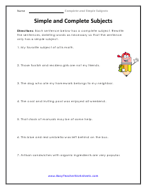 simple and compound subject and predicate worksheet