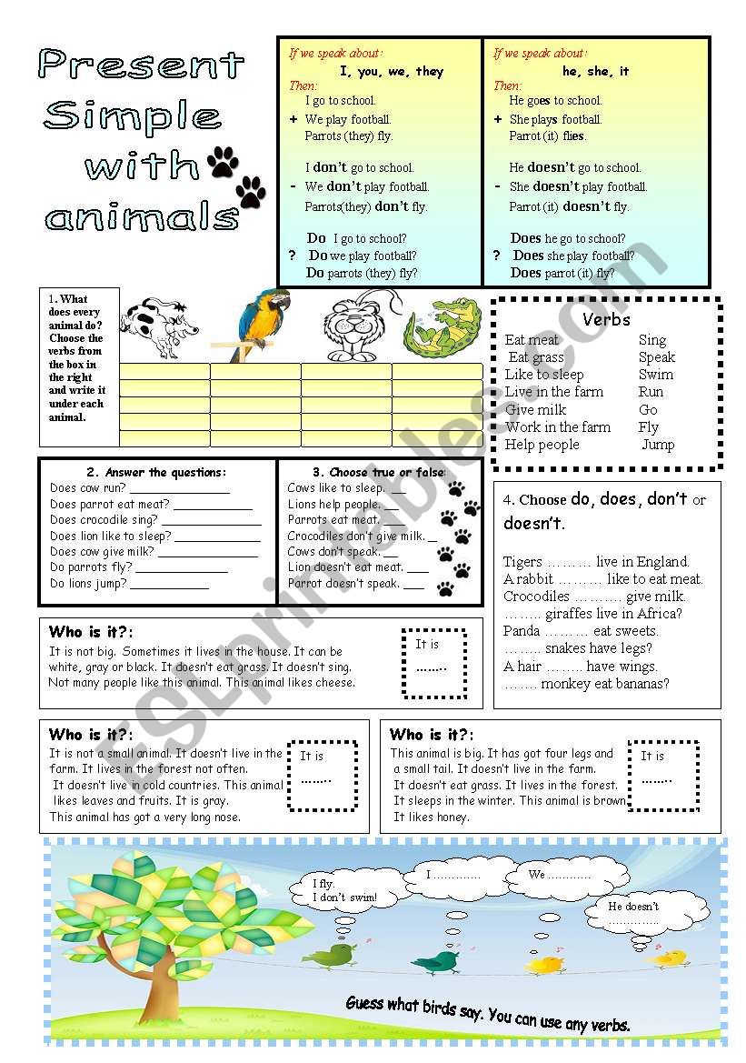 simple animals worksheet answers