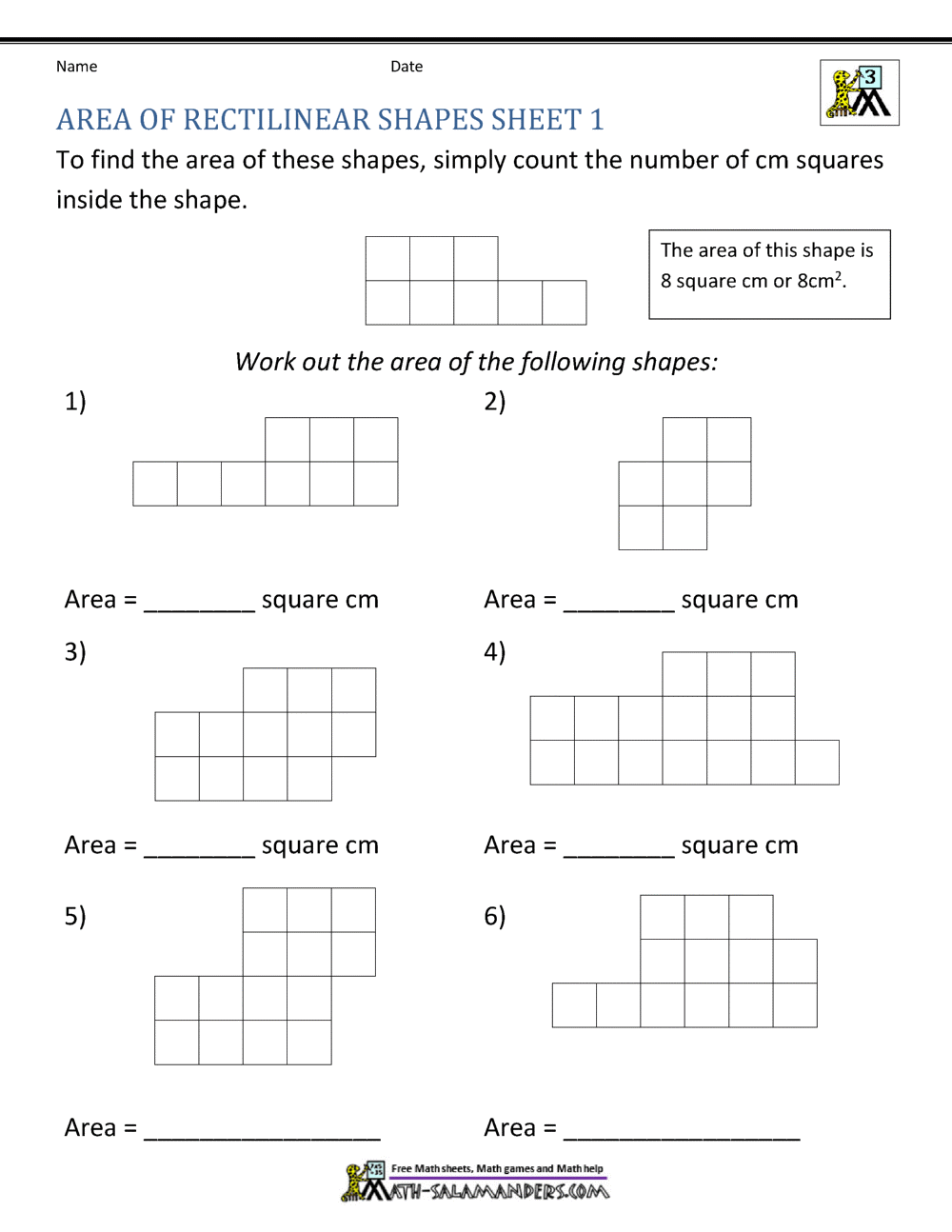 Area of Rectangle Worksheets