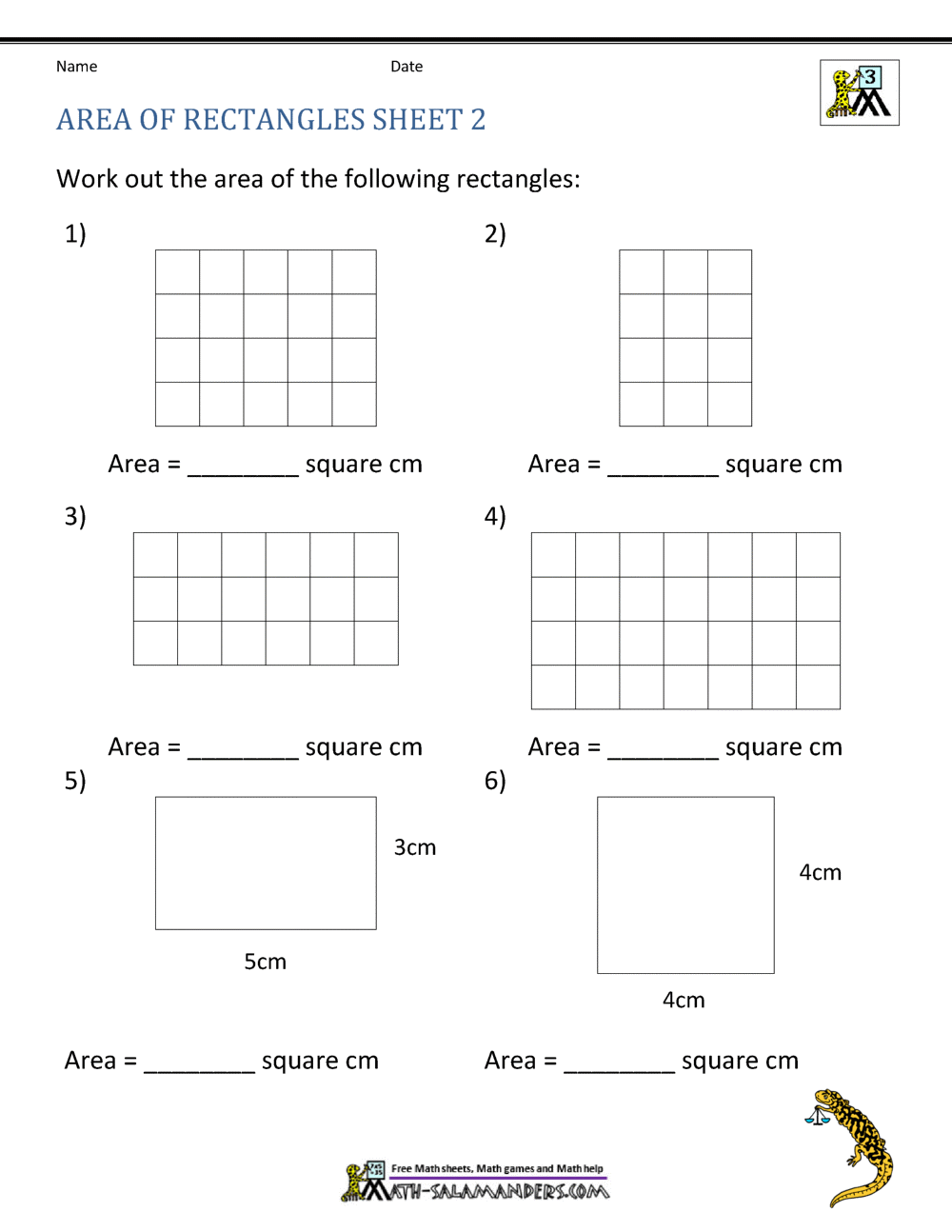 Area of Rectangle Worksheets