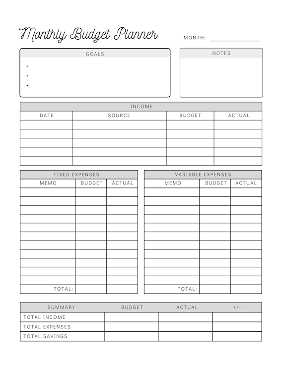 Monthly Budget Planner Printable | Simple Budget Worksheet| Personal Budget  Template | Instant Download