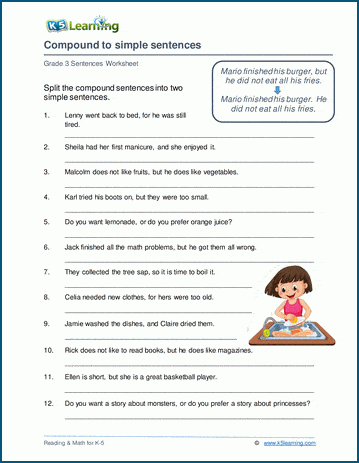 Breaking up compound sentences | Worsheets library