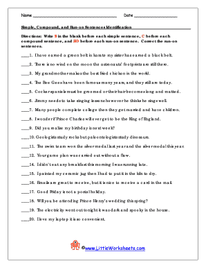 Simple Compound And Run On Sentences Worksheets 2020-2024 - Fill ...
