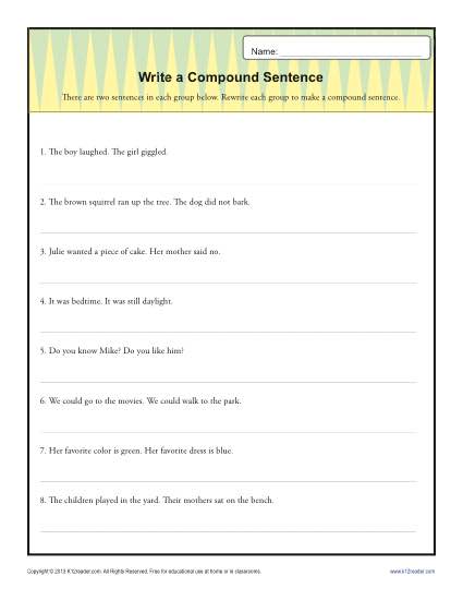 simple compound sentence worksheet