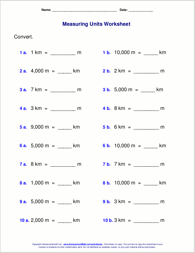 Metric measuring units worksheets