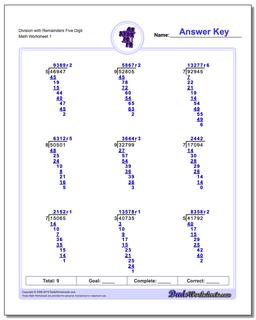 simple division with remainders worksheet