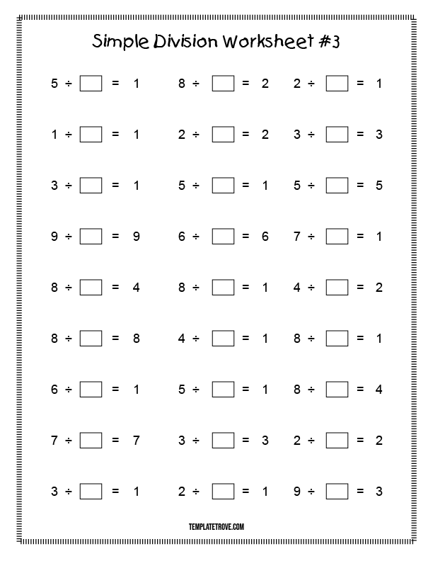 Printable Simple Division Worksheet 3 - For 3rd Graders - Worksheets ...