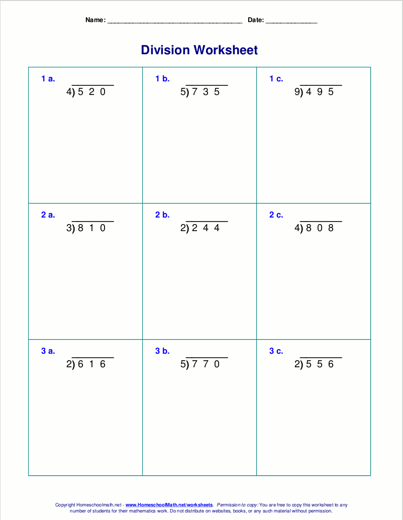Long division worksheets for grades 4-6